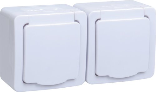 Розетка с заземлением накладная IEK Гермес Plus РСб22-3-ГПБб 2-м. крышка шторки IP54 белый картинка